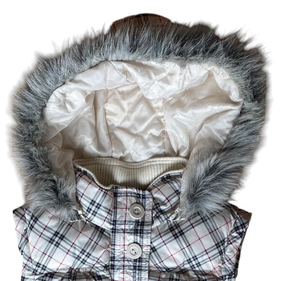 Vintage Aeropostle Plaid Faux Fur Hooded Vest Removable Hood Puffer 90s Y2K-L - Picture 3 of 16